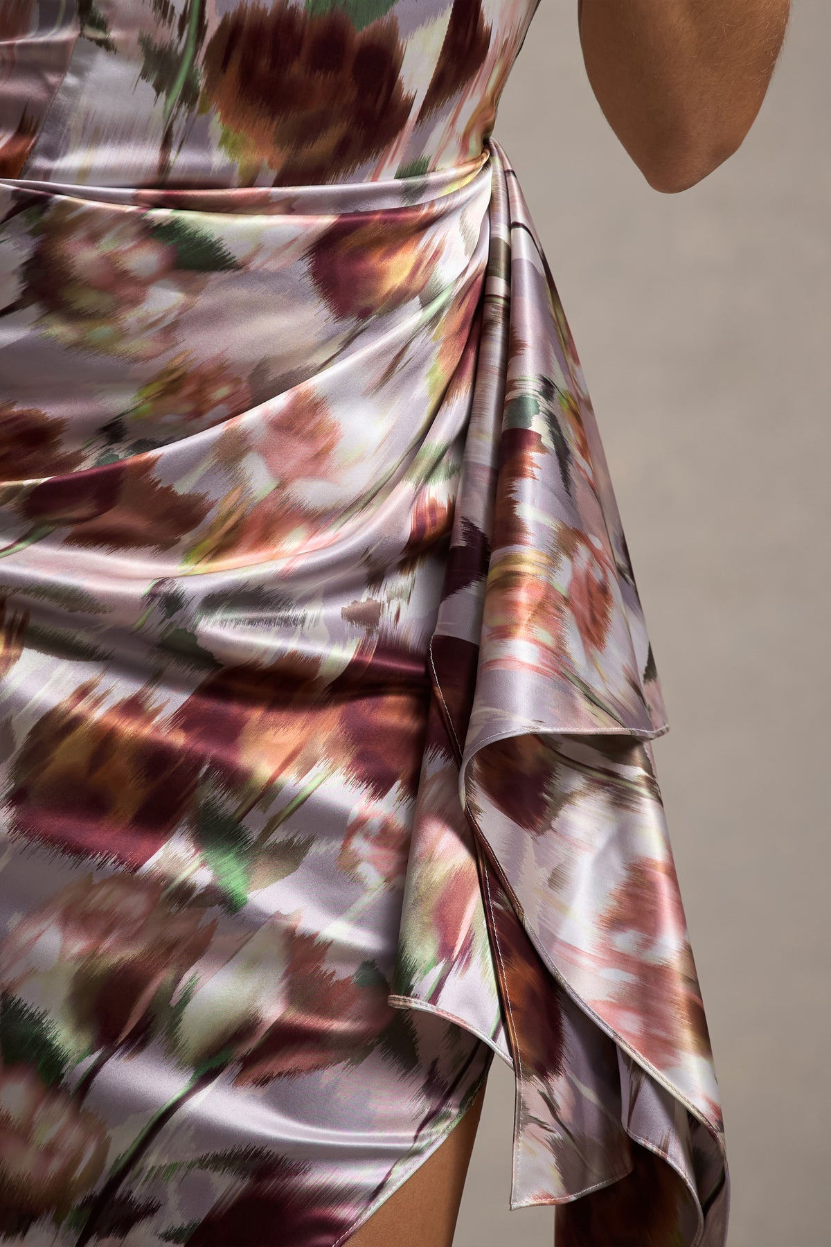 Axel | Cream Floral Print Satin Strapless Wrap Midi Dress - Club L 