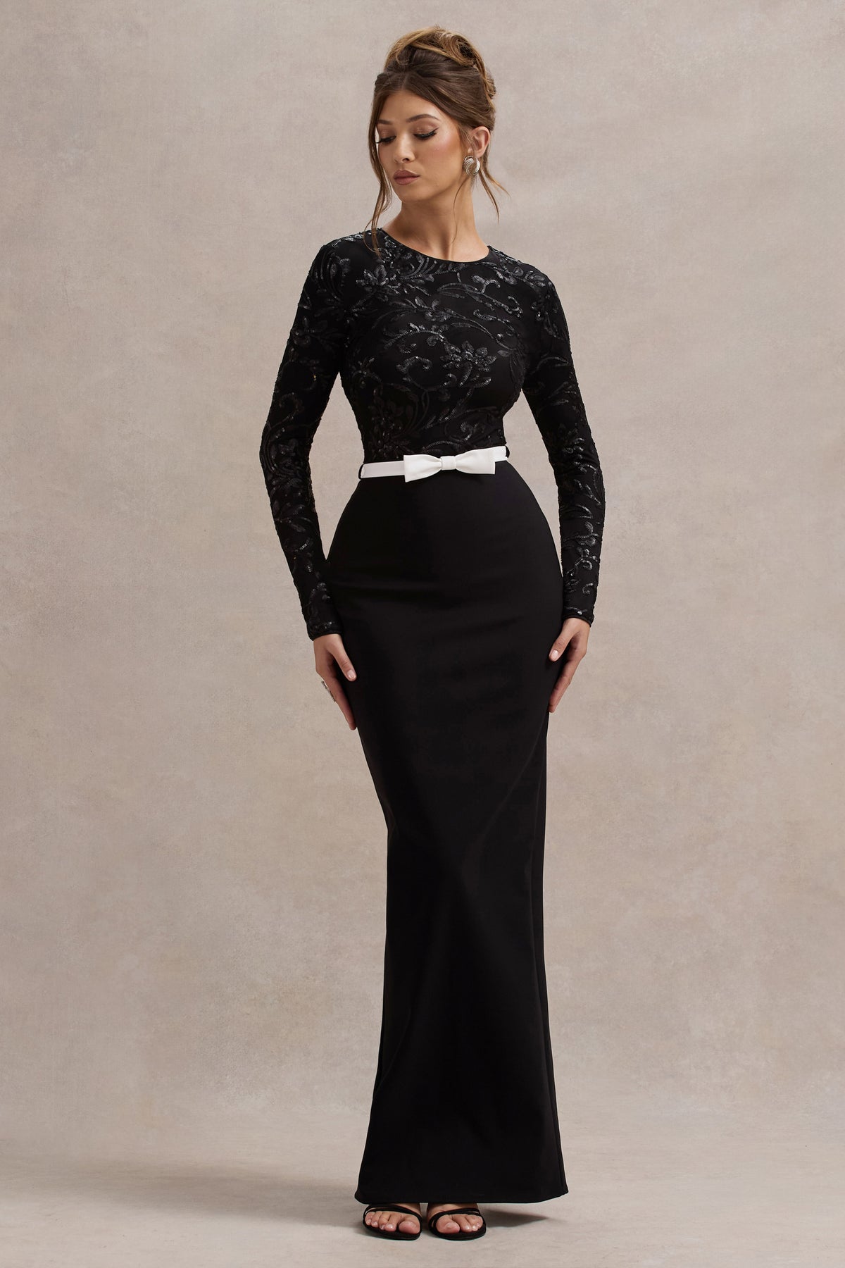 Zenith Black Lace Long-Sleeve Maxi Dress Club L London - UK Zenith Black Lace Long-Sleeve Maxi Dress Club L London - UK