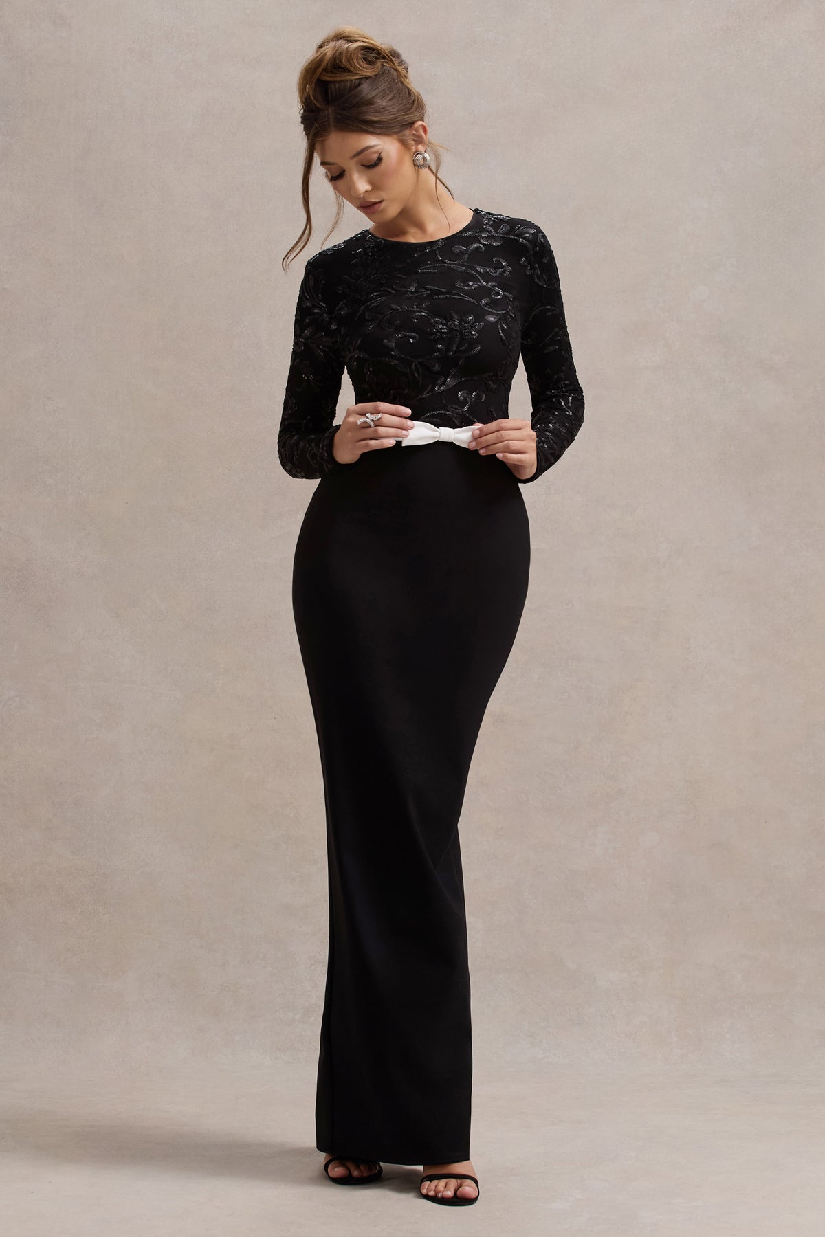 Zenith | Black Lace Long-Sleeve Maxi Dress - Club L 