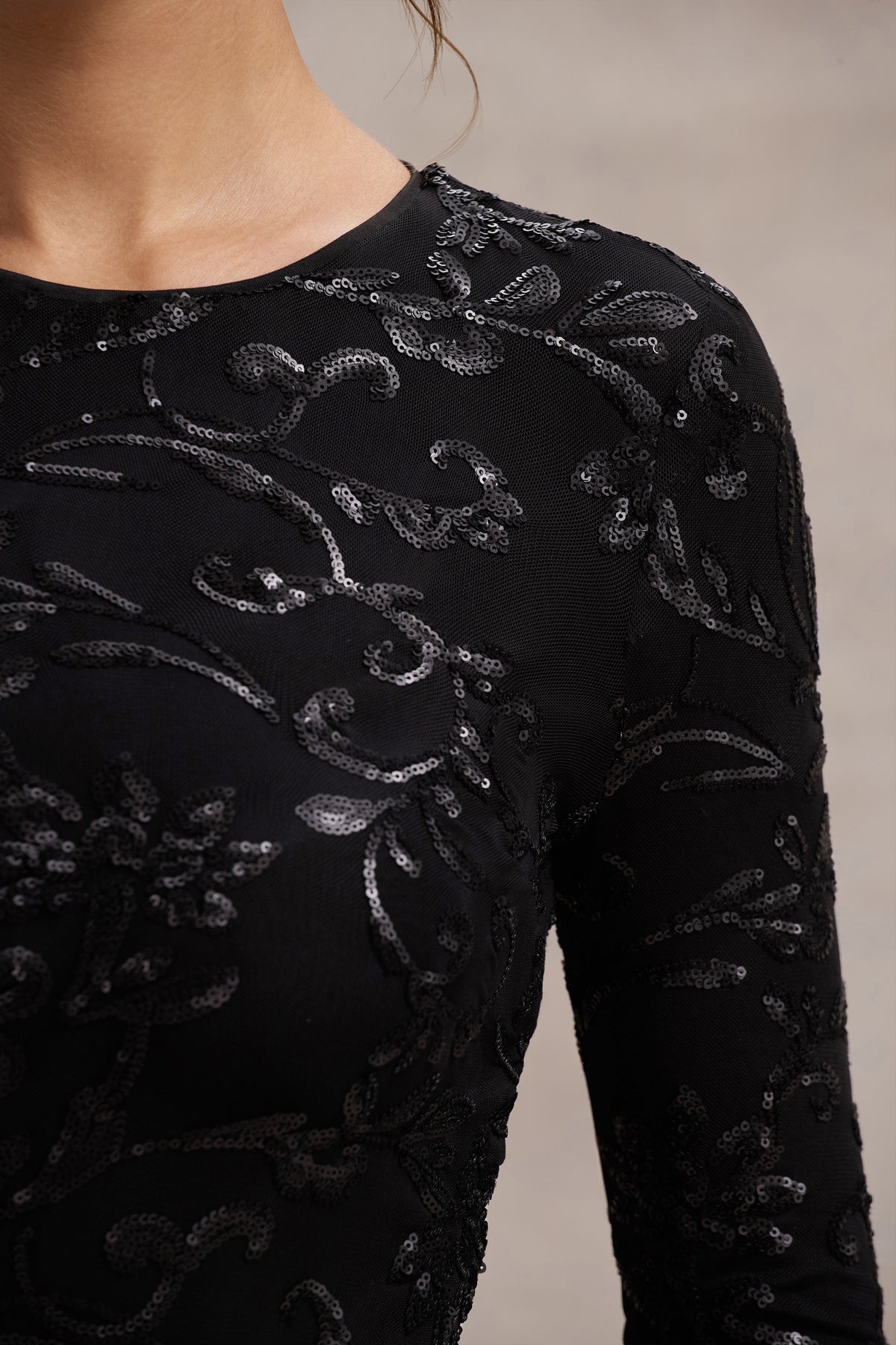 Zenith | Black Lace Long-Sleeve Maxi Dress - Club L 