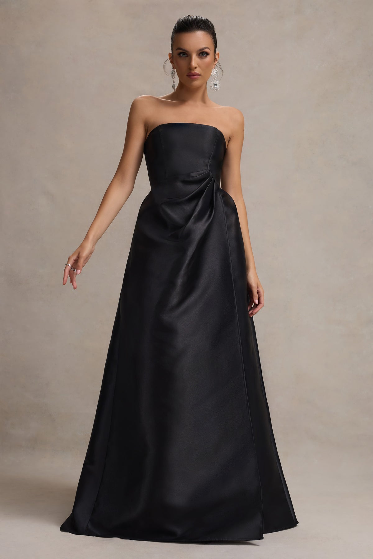 Universe | Black Bandeau Puff-Skirt Split Maxi Dress - Club L 