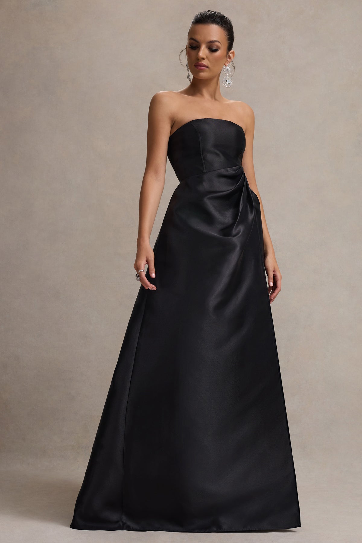 Universe | Black Bandeau Puff-Skirt Split Maxi Dress - Club L 