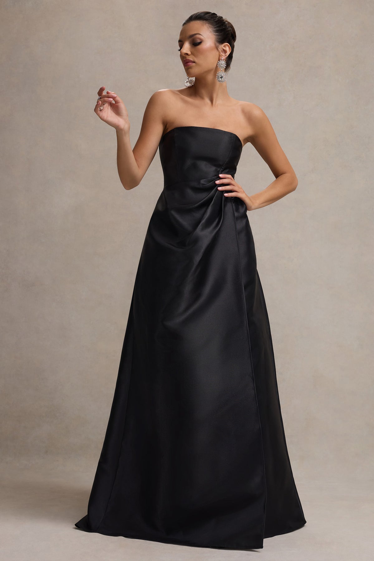 Universe | Black Bandeau Puff-Skirt Split Maxi Dress - Club L 