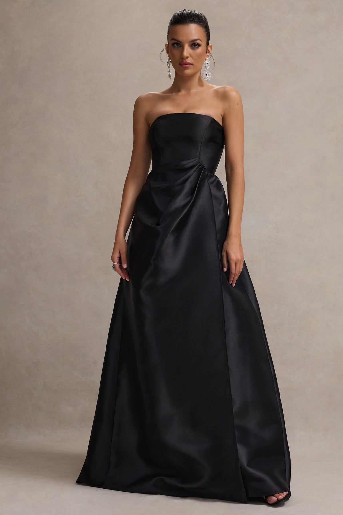 Universe | Black Bandeau Puff-Skirt Split Maxi Dress - Club L 