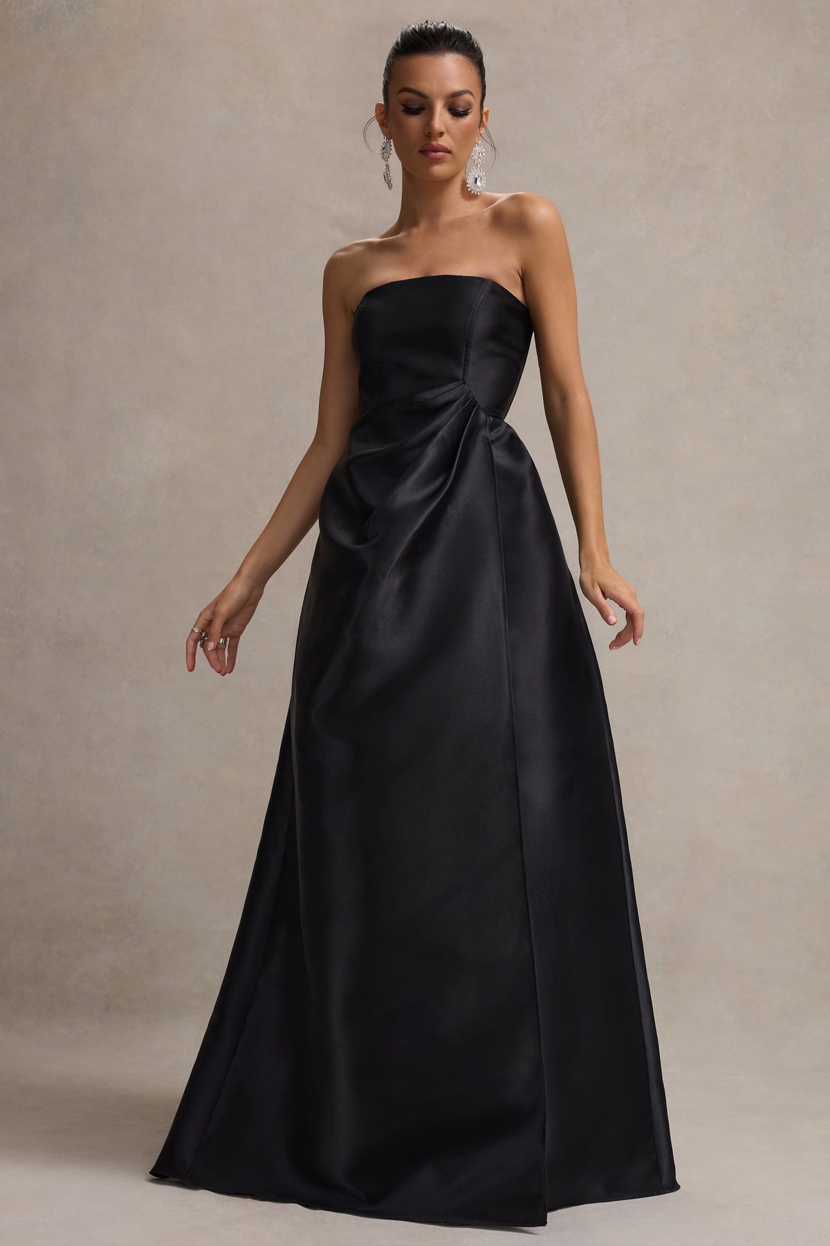 Universe | Black Bandeau Puff-Skirt Split Maxi Dress - Club L 