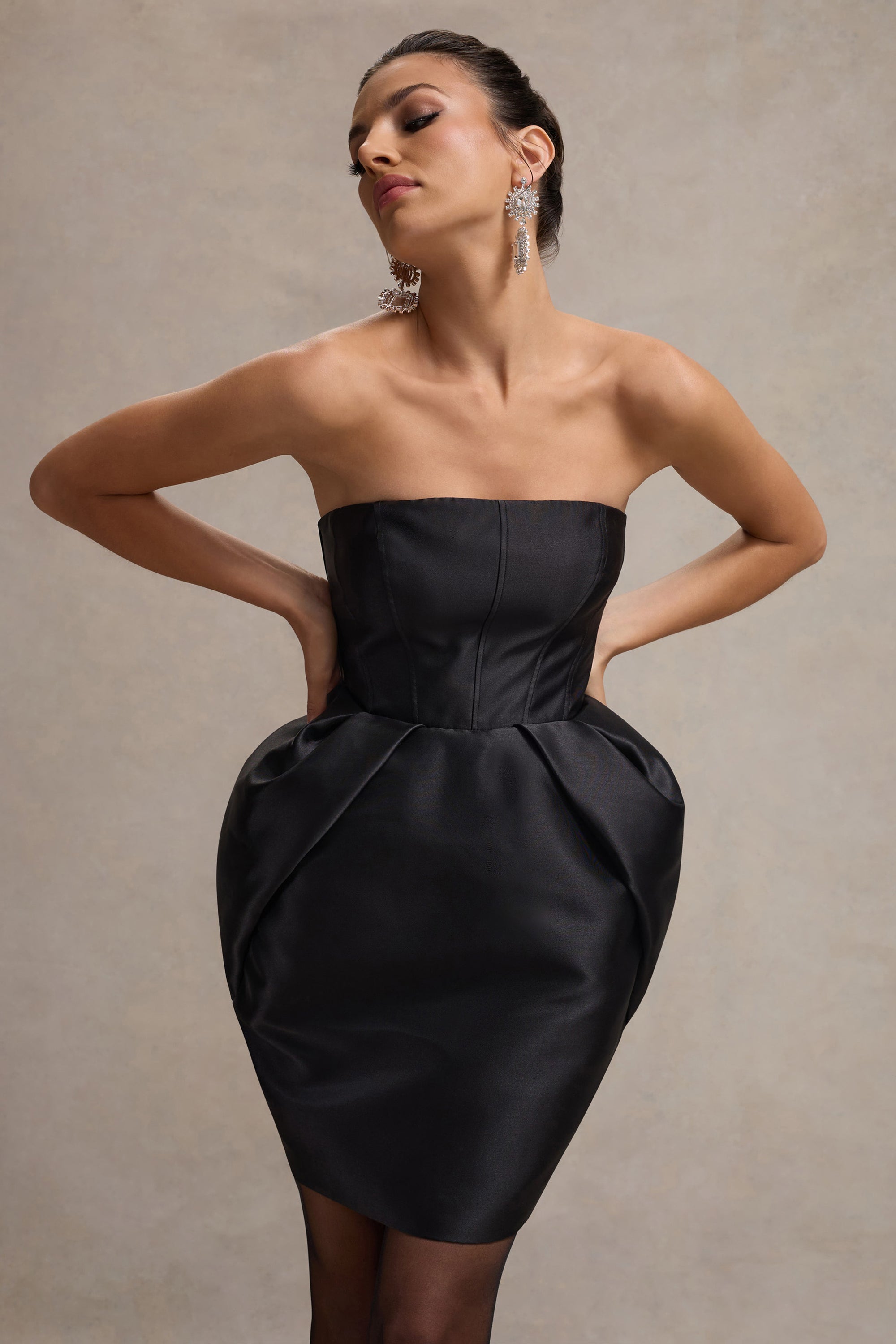 Lovebug | Black Bandeau Mini Dress With Tulip Skirt – Club L London