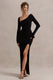 Cosmos | Black Asymmetric Long-Sleeve Split Maxi Dress - Club L 