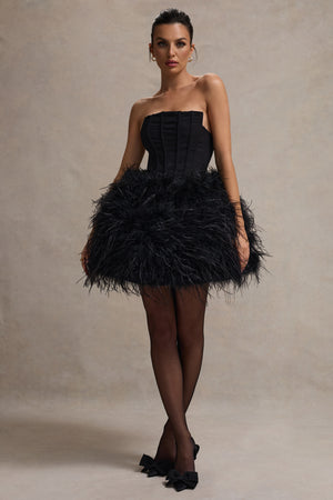 club l london black feather dress Rent BLACK FEATHER TRIM BANDEAU MINI DRESS - Club L London