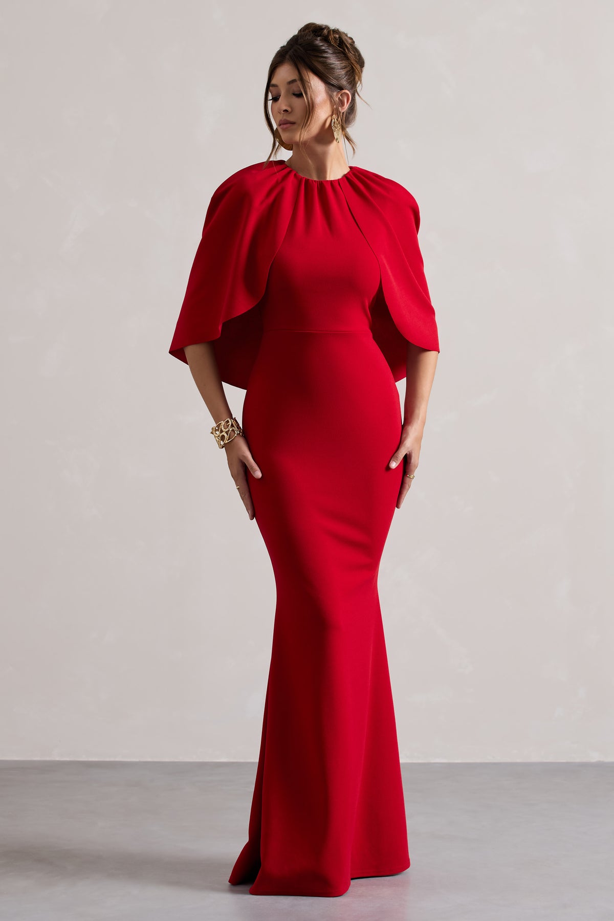 Kianne | Red Draped Short-Sleeve Maxi Dress - Club L 