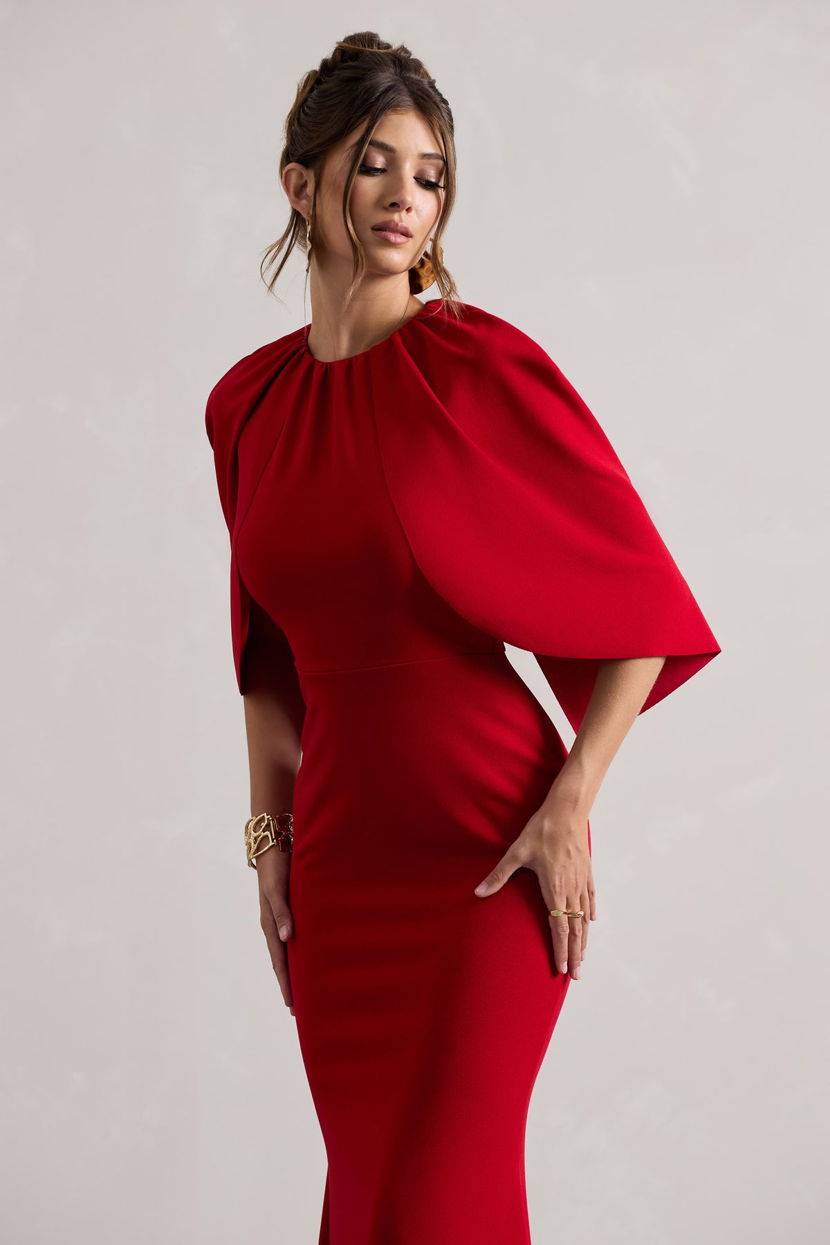 Kianne | Red Draped Short-Sleeve Maxi Dress - Club L 