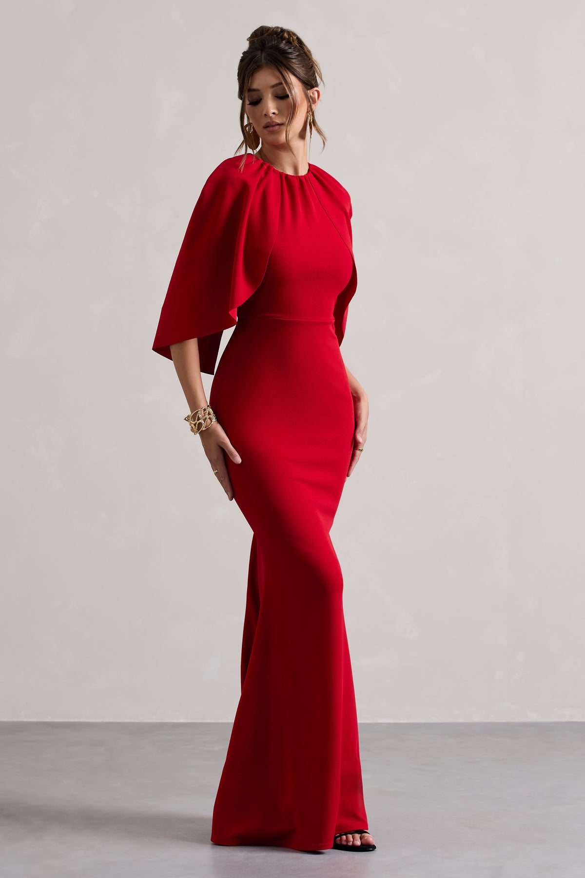 Kianne | Red Draped Short-Sleeve Maxi Dress - Club L 