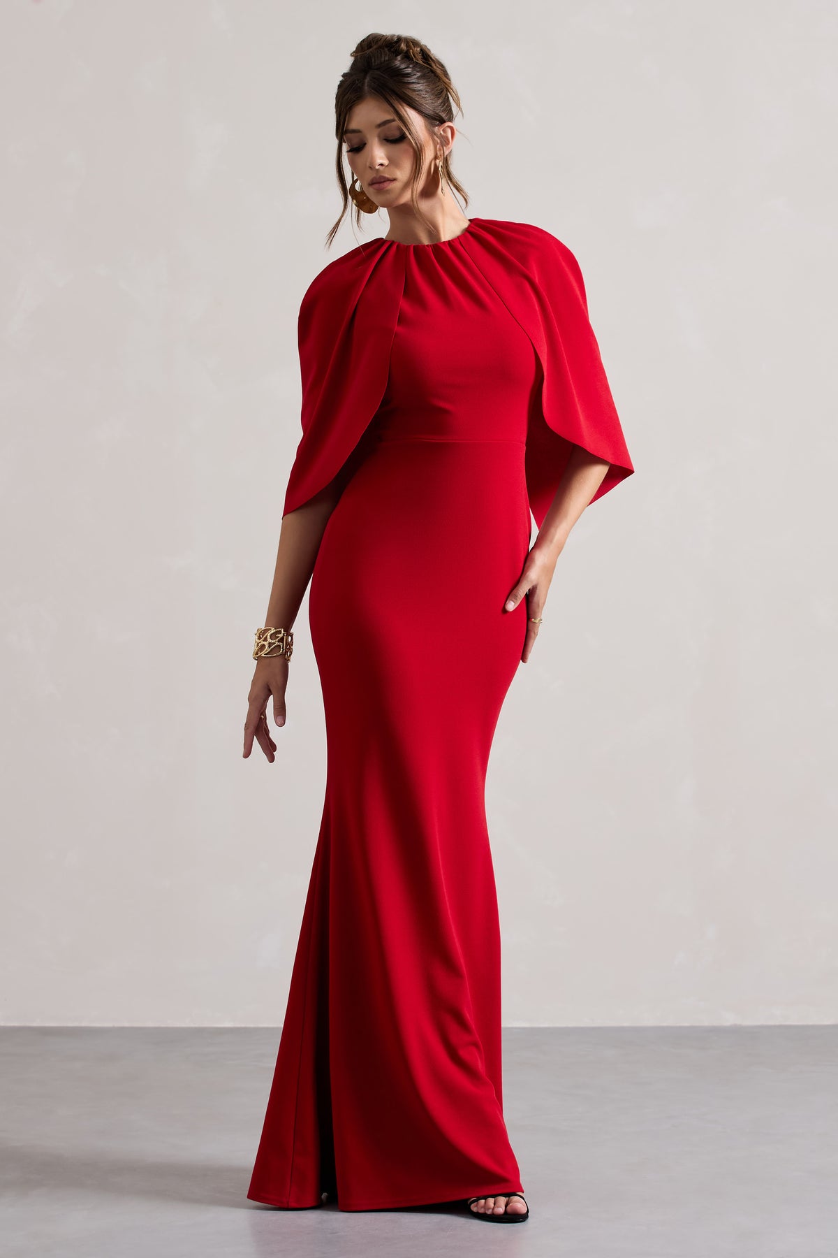 Kianne Red Draped Short-Sleeve Maxi Dress Club L London - UK Kianne Red Draped Short-Sleeve Maxi Dress Club L London - UK