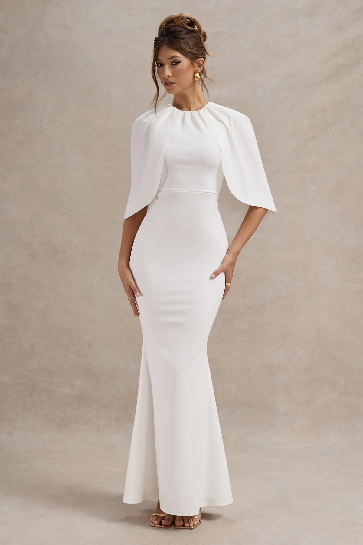 Kianne | White Draped Short-Sleeve Maxi Dress - Club L 