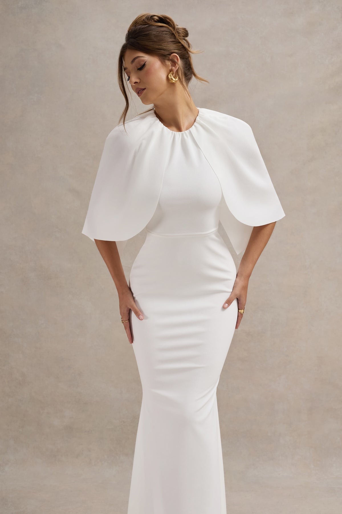 Kianne | White Draped Short-Sleeve Maxi Dress - Club L 