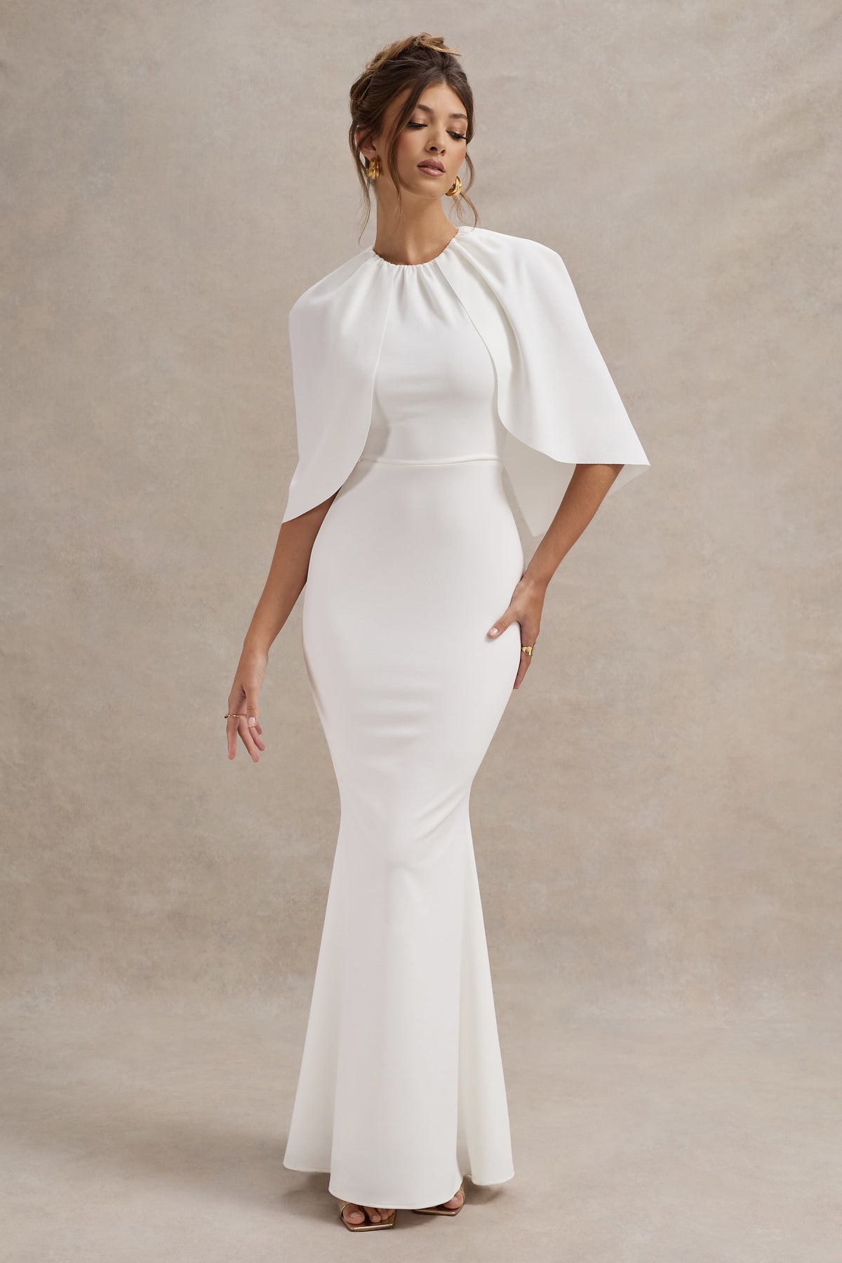 Kianne | White Draped Short-Sleeve Maxi Dress - Club L 