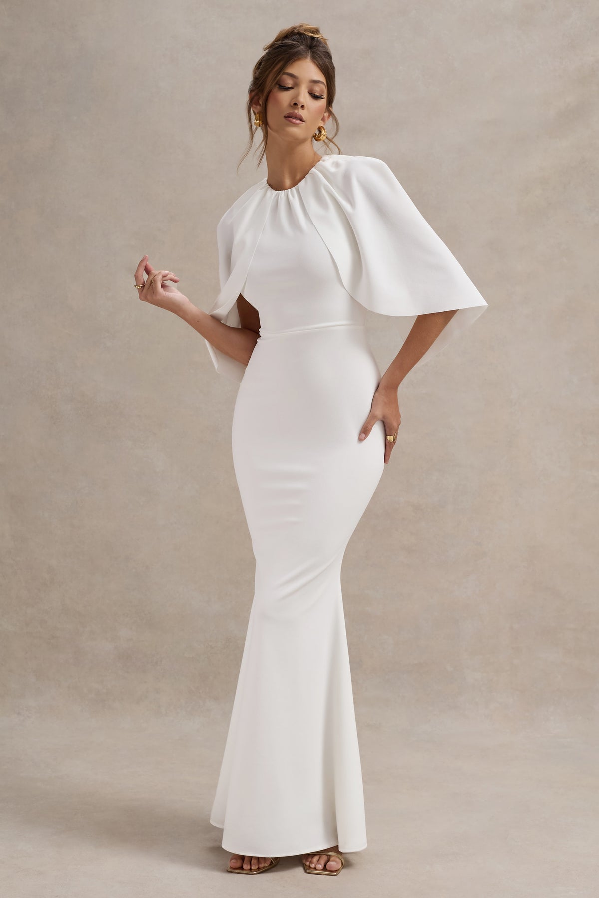 Kianne | White Draped Short-Sleeve Maxi Dress - Club L 