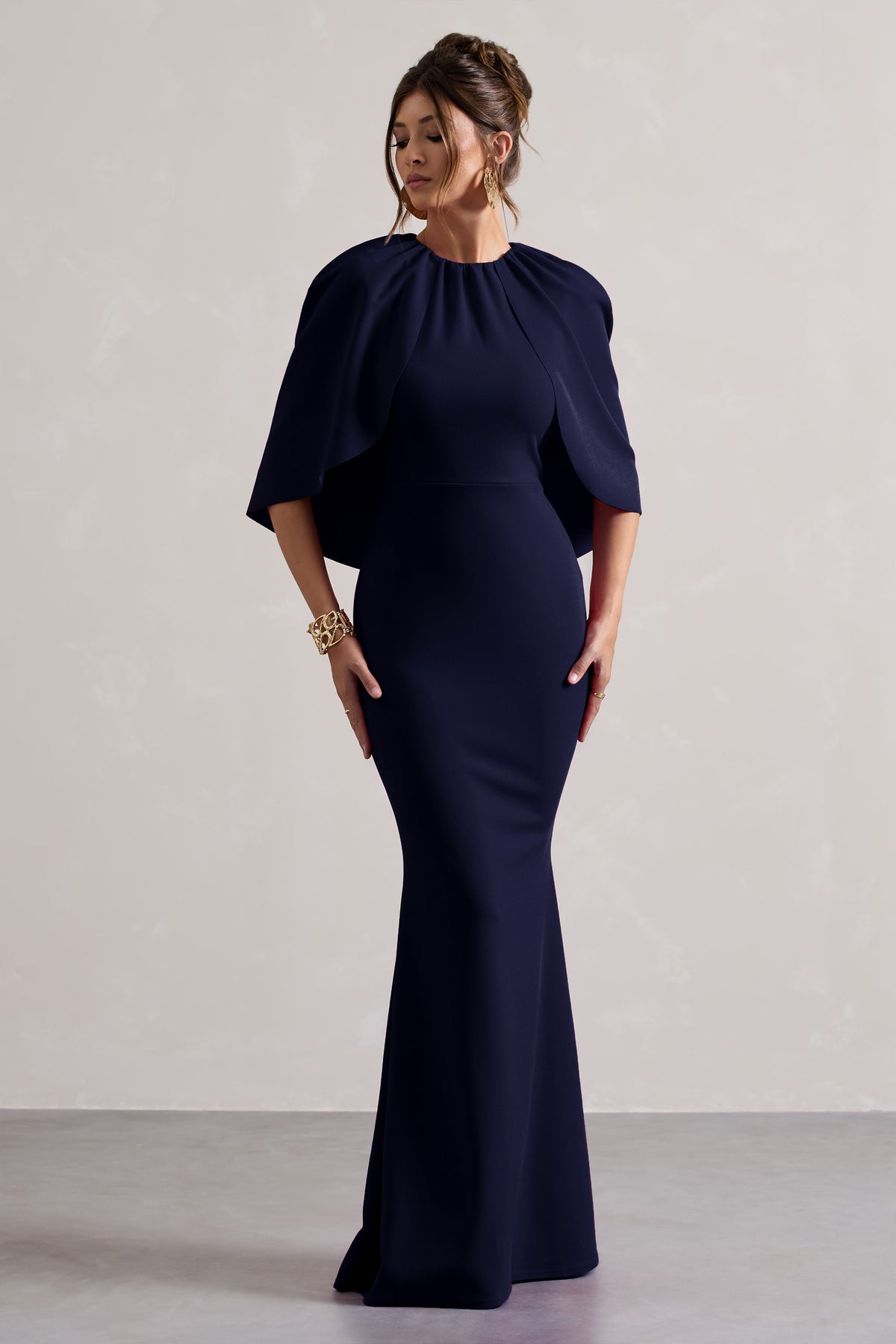 Kianne | Navy Draped Short-Sleeve Maxi Dress - Club L 