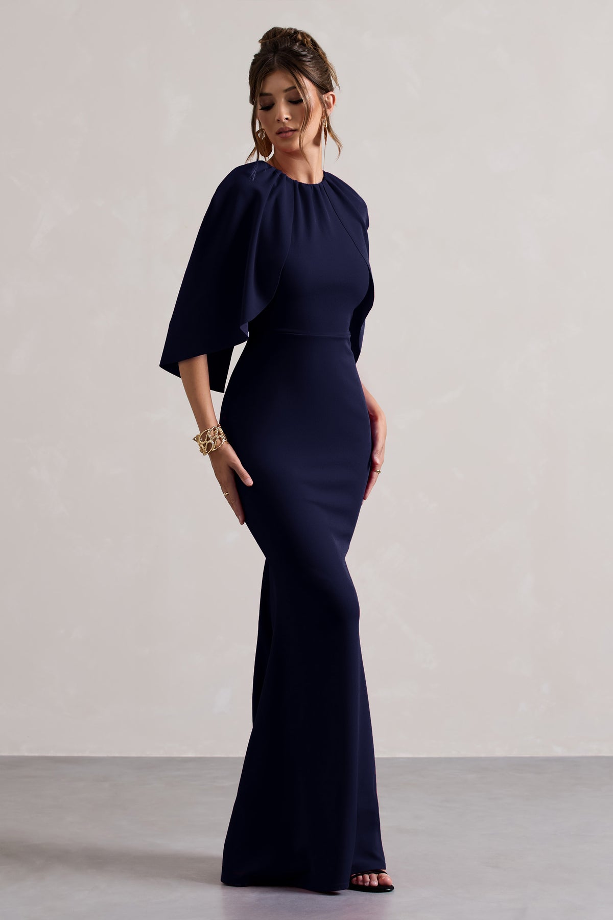 Kianne | Navy Draped Short-Sleeve Maxi Dress - Club L 