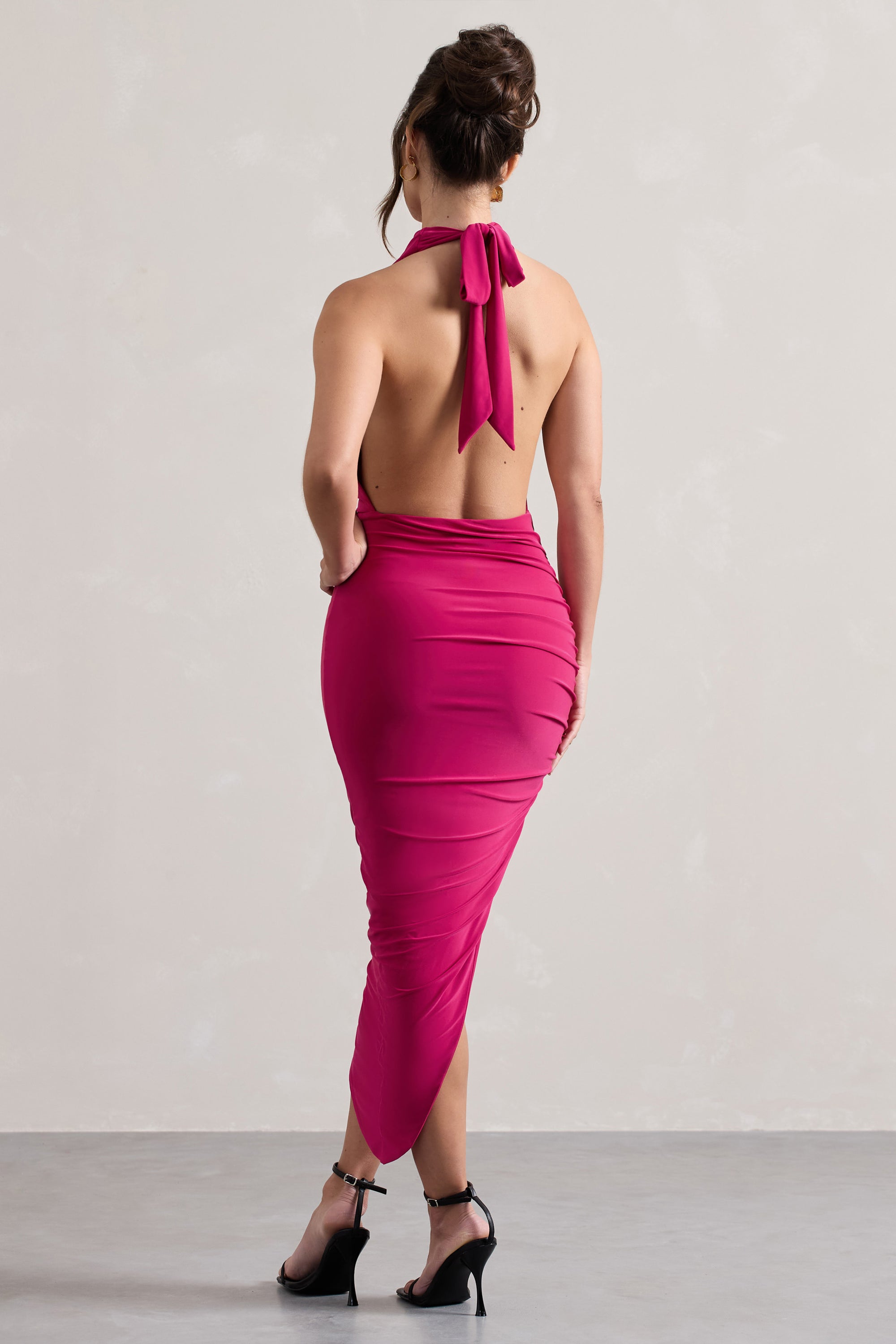 Hayley | Hot Pink Cowl-Neck Asymmetric Maxi Dress - Club L 