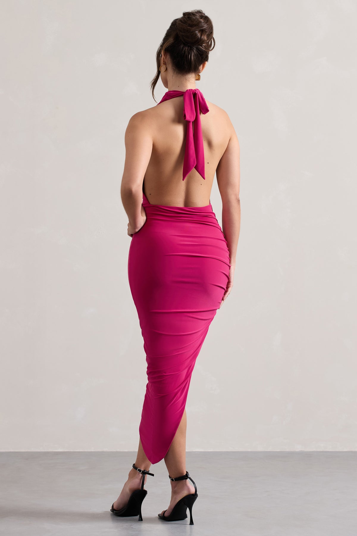 Hayley | Hot Pink Cowl-Neck Asymmetric Maxi Dress - Club L 