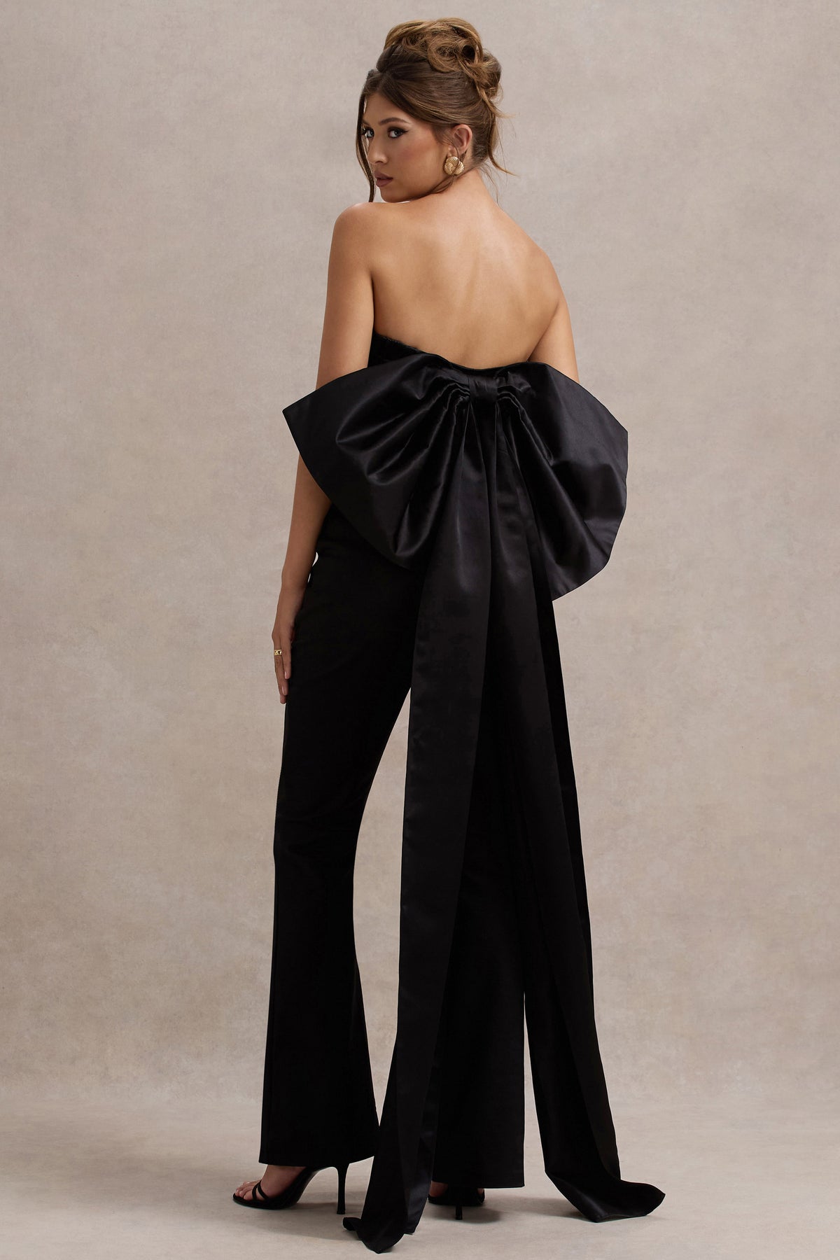 Sweet Escape | Black Satin Crop Top With Oversized Satin Bow - Club L 