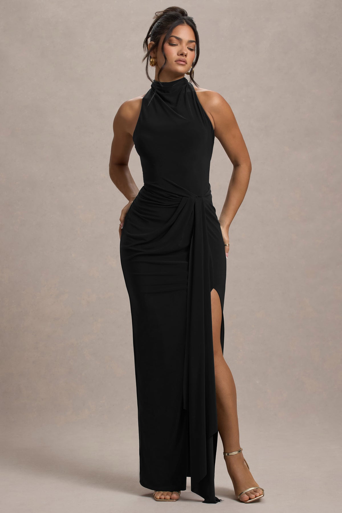 Khari High Neck Twisted Maxi Dress Drape