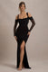 Milana | Black Square-Neck Draped Wrap Maxi Dress With Long Sleeves - Club L 