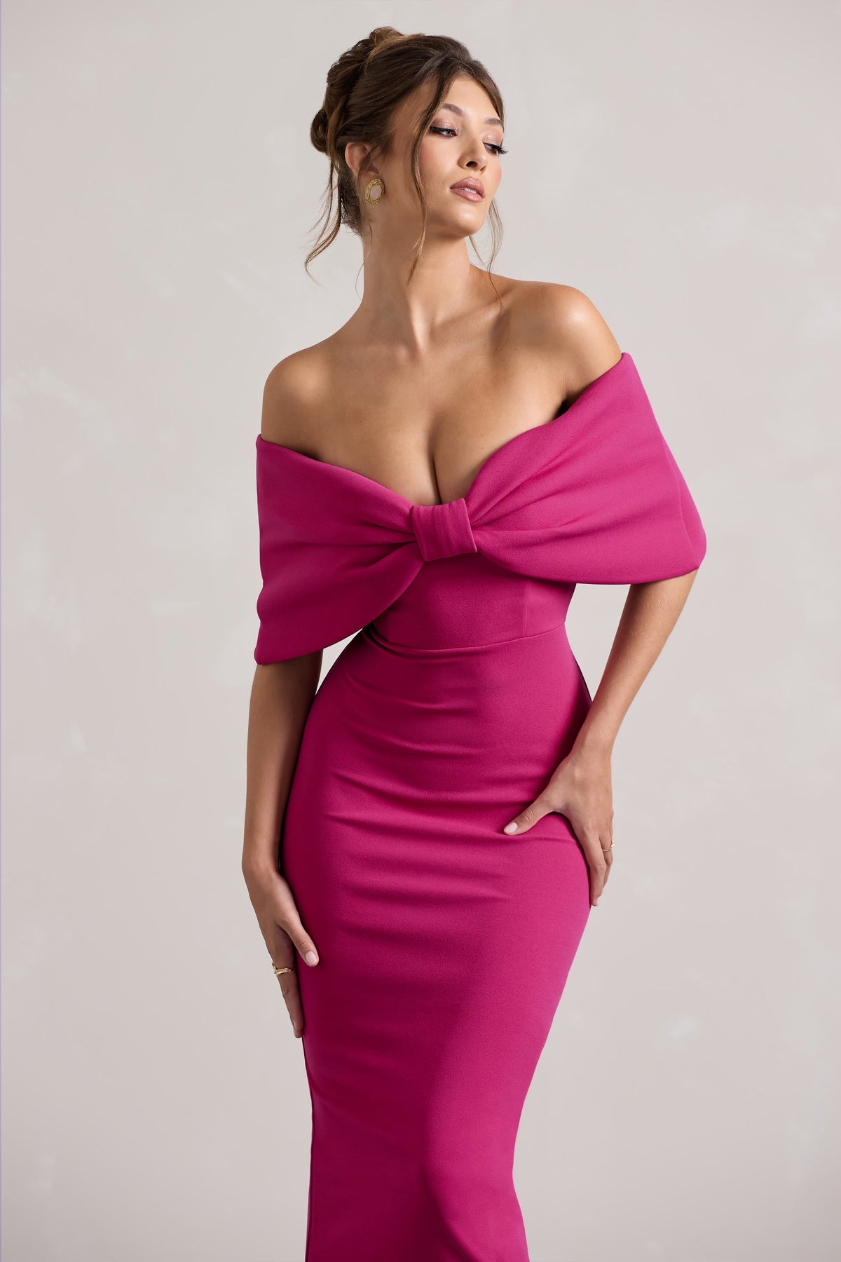 Cornelia | Hot Pink Strapless Maxi Dress With Oversized Bow - Club L 