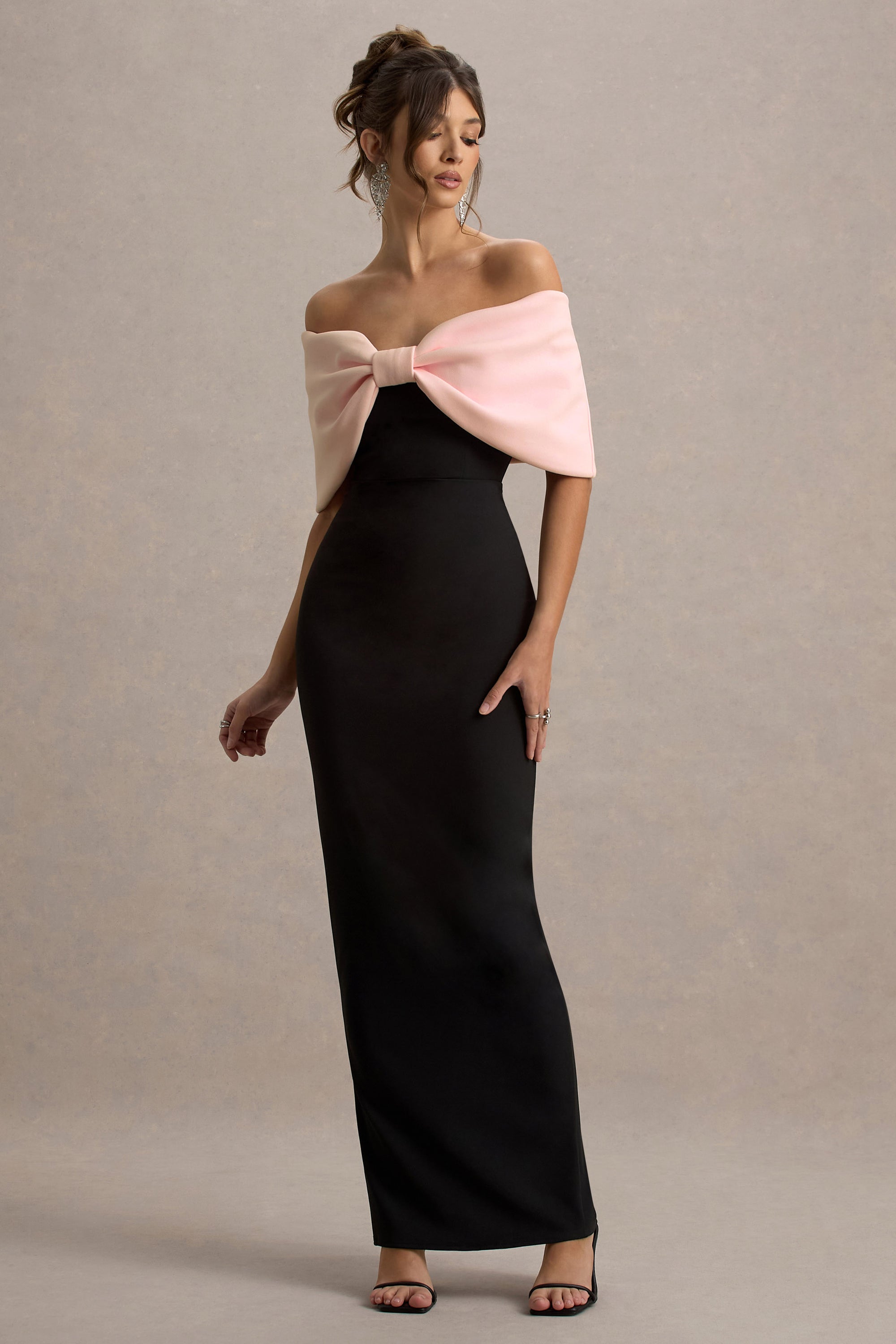 black and pink dress uk WEDTREND Women Black Pink Floral Long Bridesmaid Dress A Line Spaghetti Straps Backless Chiffon Wedding Guest Dress Wedtrend UK