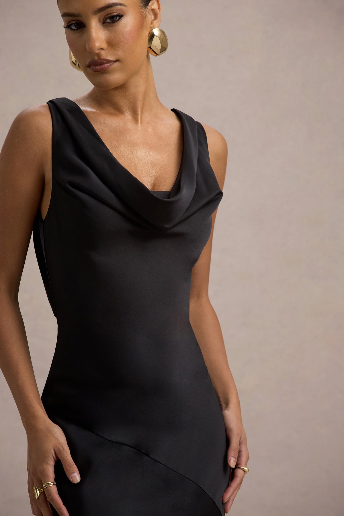 Alesso Black Satin Cowl-Neck Slip-Maxi Dress Club L London - UK Alesso Black Satin Cowl-Neck Slip-Maxi Dress Club L London - UK