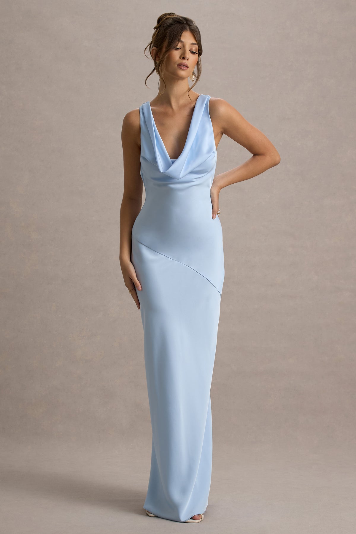 Alesso Powder Blue Satin Cowl-Neck Slip-Maxi Dress Club L London - UK Alesso Powder Blue Satin Cowl-Neck Slip-Maxi Dress Club L London - UK
