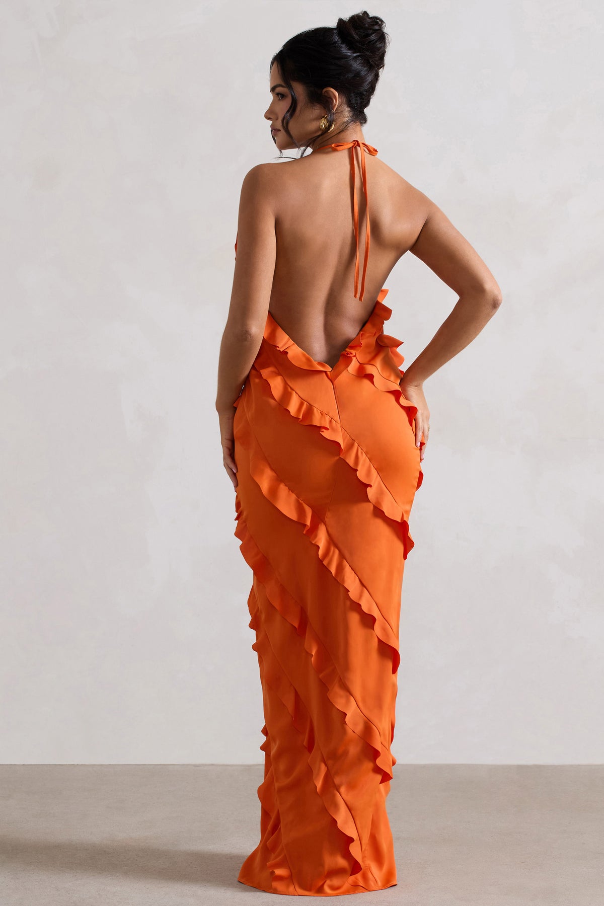 Full On | Orange V-Neck Ruffle Maxi Dress - Club L 