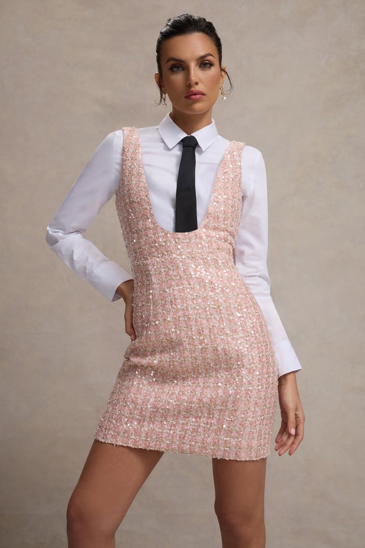 Oxford | Pink Boucle Sleeveless Pinafore - Club L 