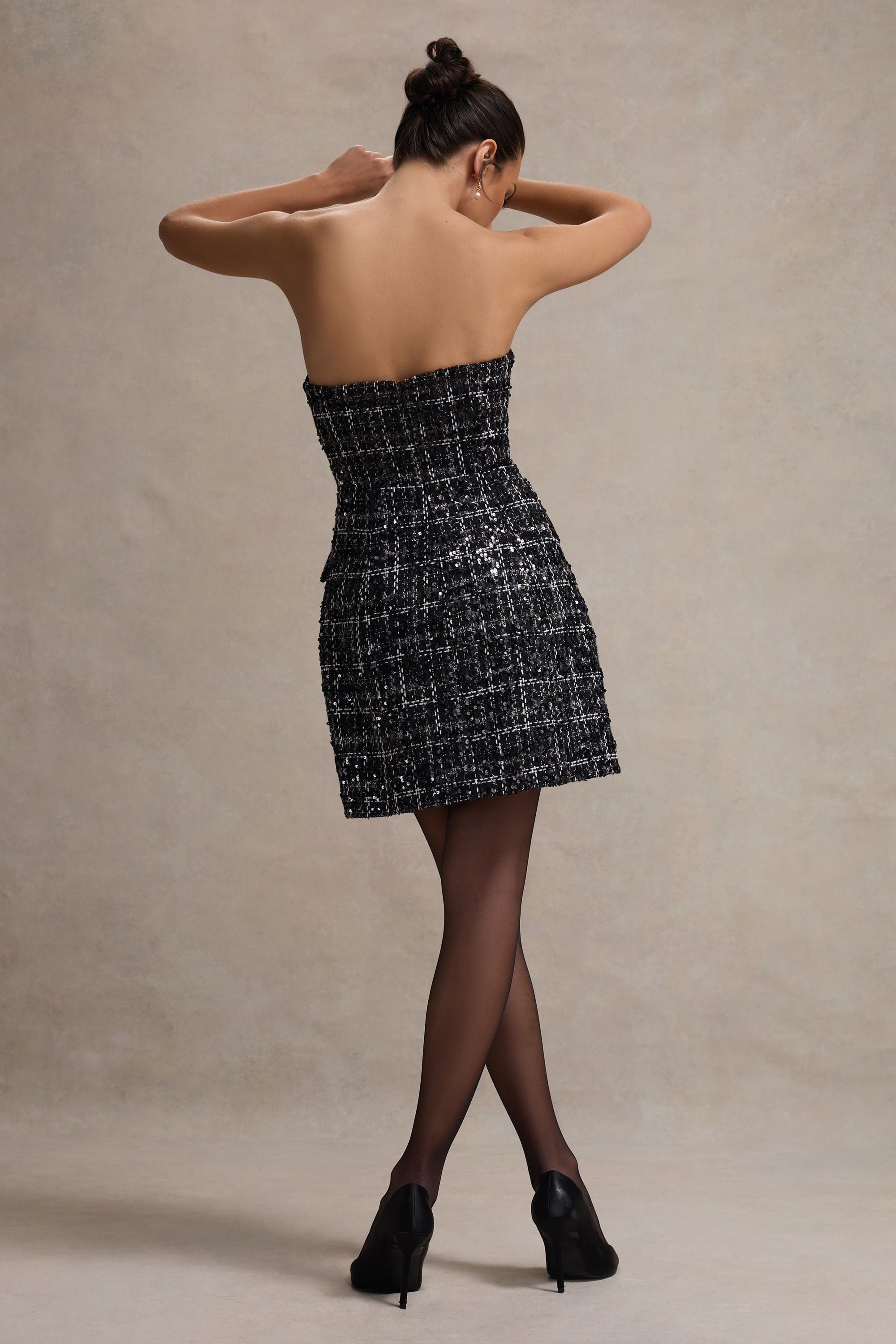 Park Avenue | Black Boucle Strapless Tailored Mini Dress - Club L 