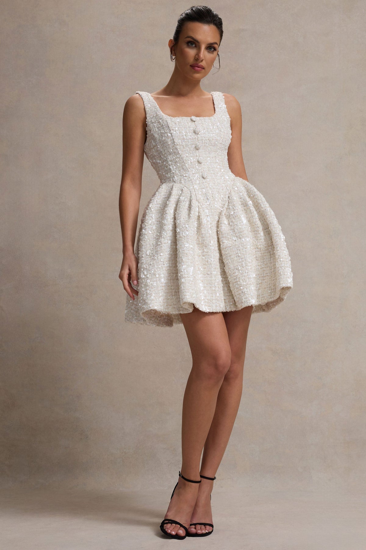 Sugar Plum Boucle Square Neck Mini Dress