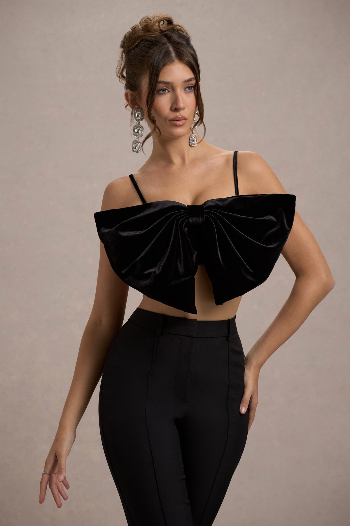Adya Velvet Strappy Bow Crop Top