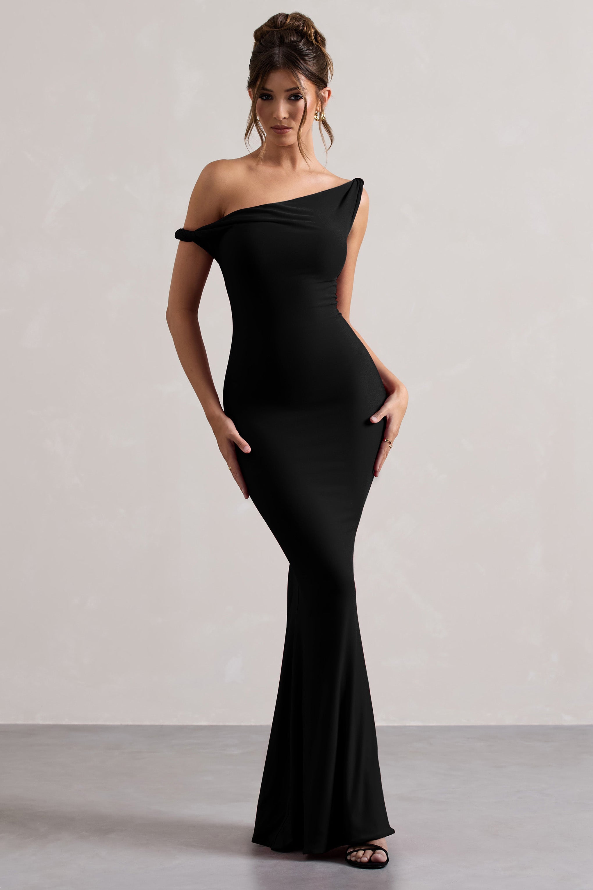 Lita | Black Twisted Asymmetric Maxi Dress – Club L London - UK