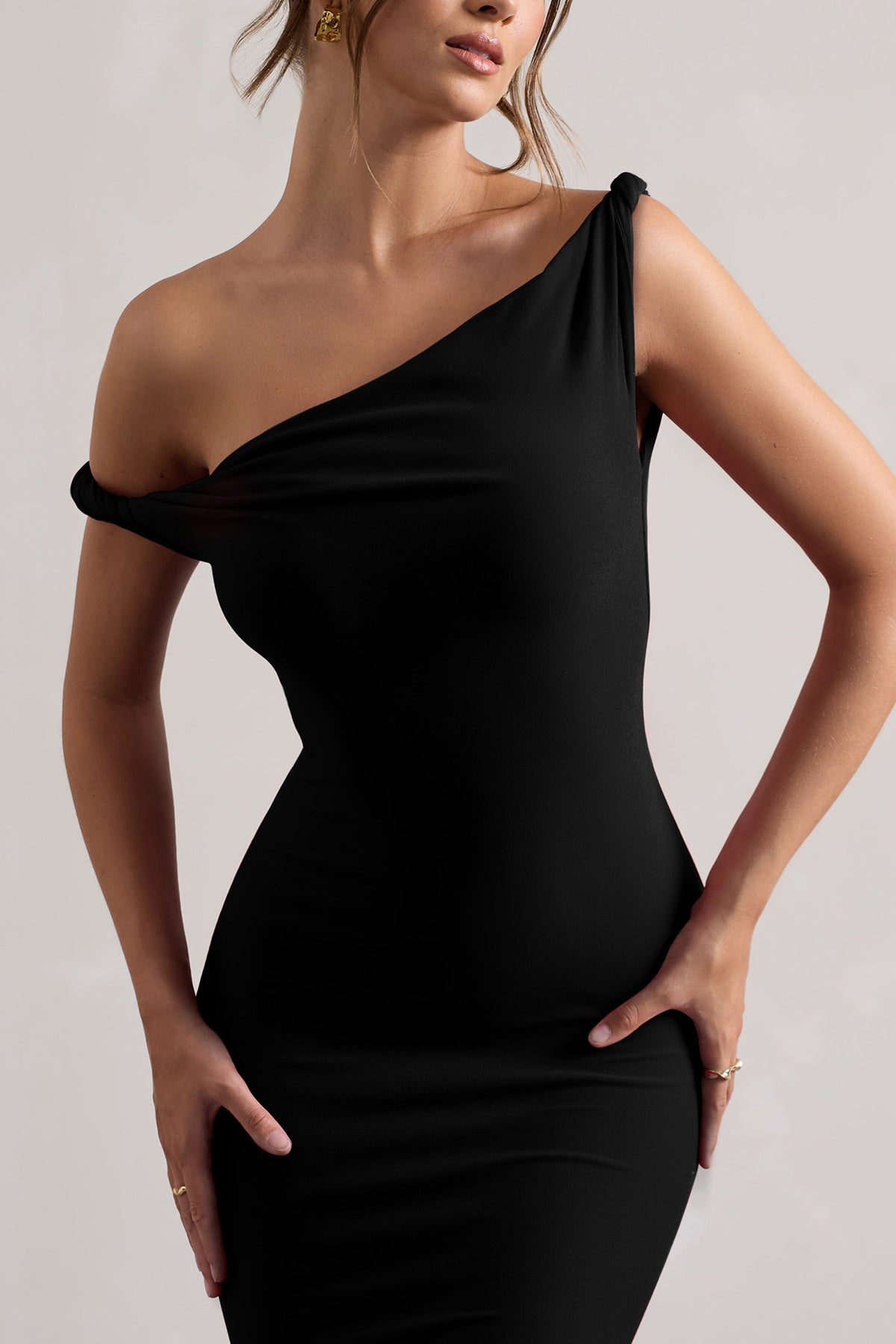 Lita Black Twisted Asymmetric Maxi Dress Club L London - UK Lita Black Twisted Asymmetric Maxi Dress Club L London - UK