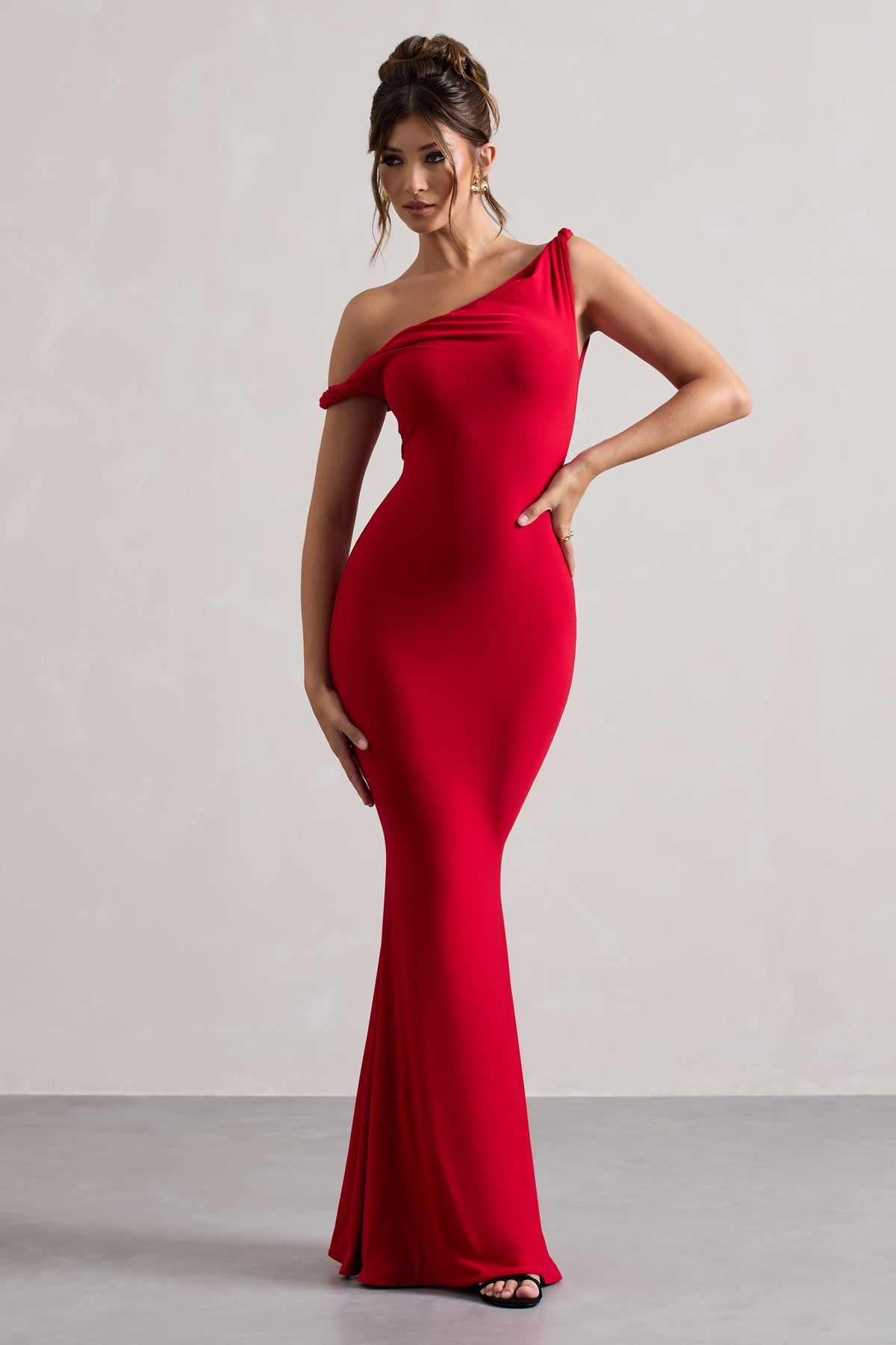 Lita Red Twisted Asymmetric Maxi Dress Club L London - UK Lita Red Twisted Asymmetric Maxi Dress Club L London - UK