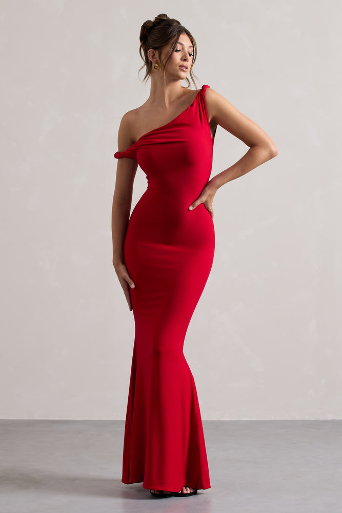 Lita Red Twisted Asymmetric Maxi Dress  Club L London - UK