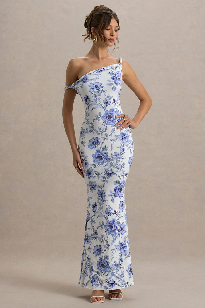 Lita Blue Floral Print Twisted Asymmetric Maxi Dress – Club L London