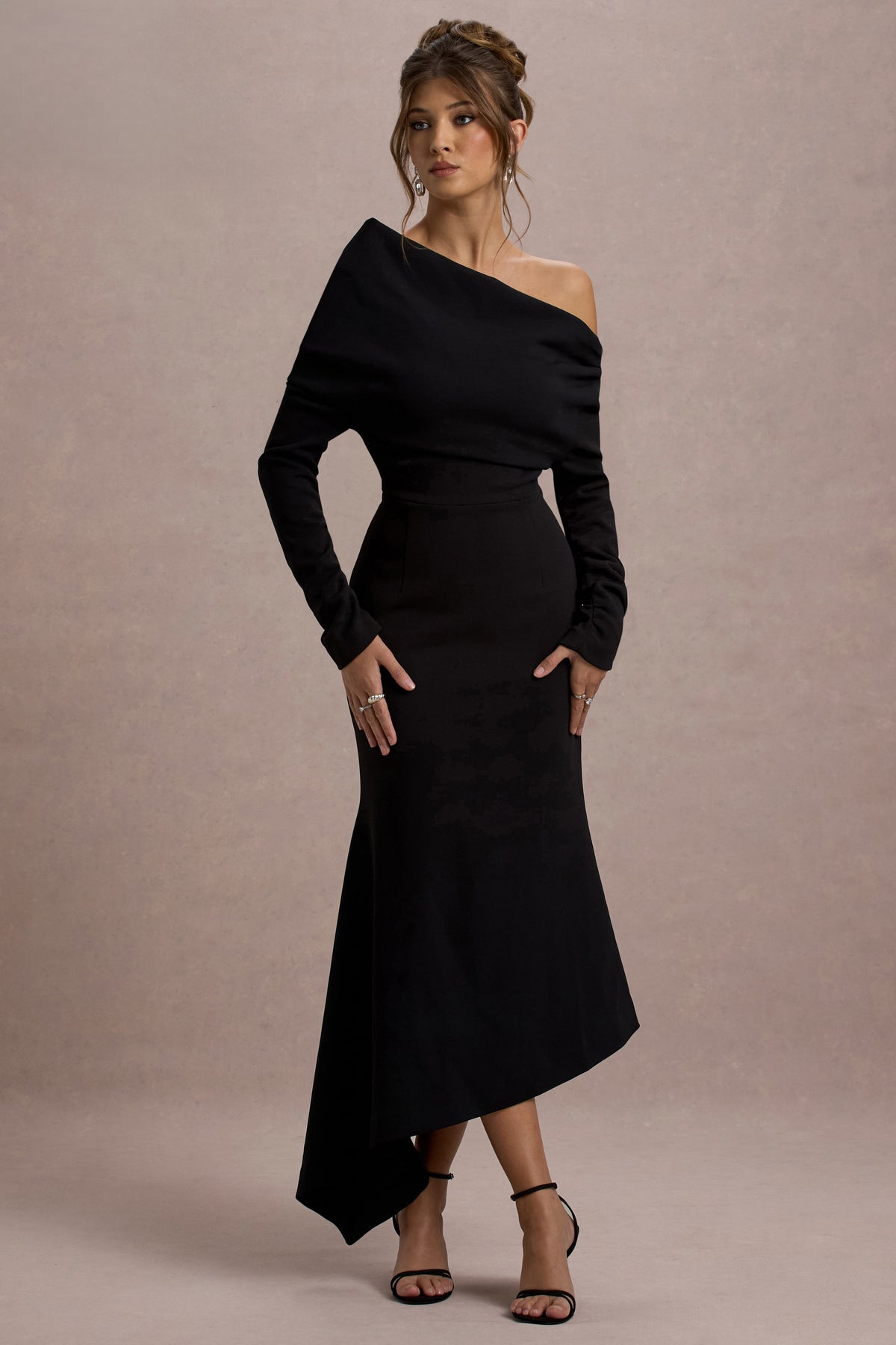 Lou | Black One-Shoulder Asymmetric Maxi Dress - Club L 
