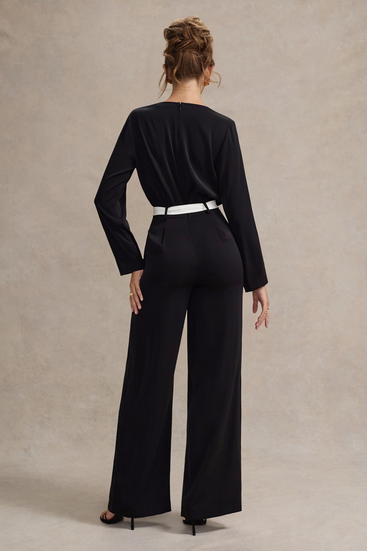 Ruba | Black Tailored Plunge Jumpsuit With Tie Waist - Club L 