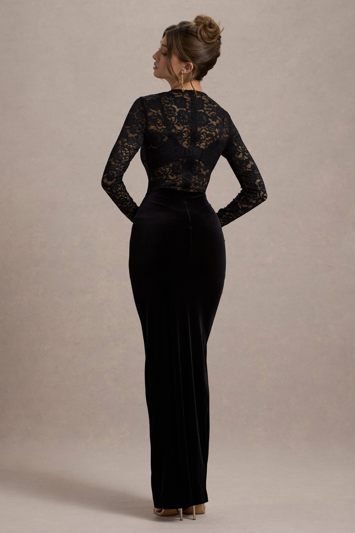 Loving Look | Black Lace Long-Sleeve Twisted Split Maxi Dress - Club L 
