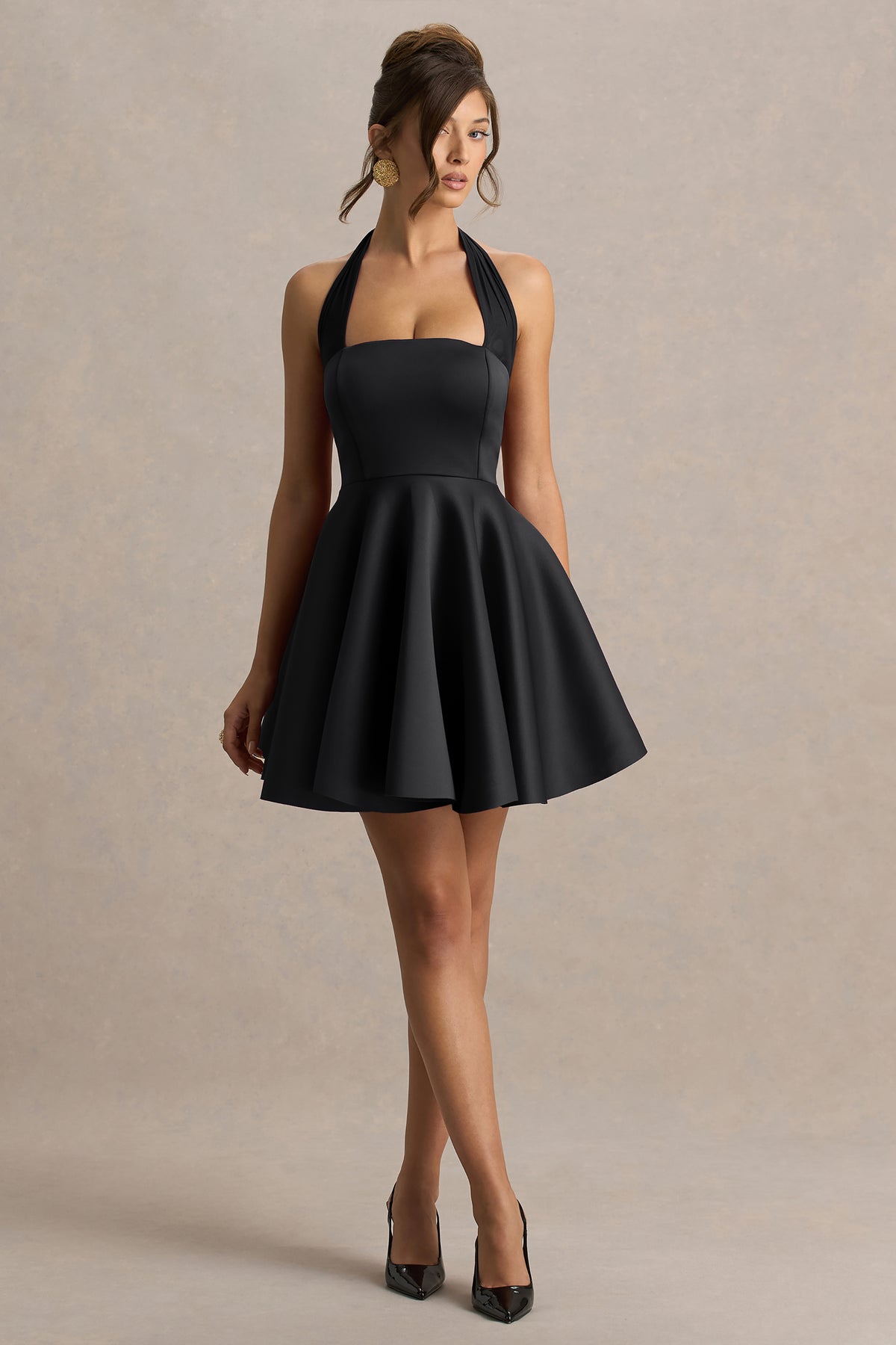 Peggy Black Halter-Neck Skater Mini Dress Club L London - UK Peggy Black Halter-Neck Skater Mini Dress Club L London - UK