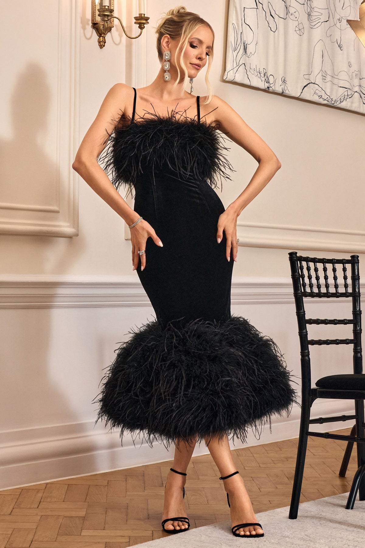 Fashion Pretty Little Thing Black Feather Dress Kalena Black Velvet Feather Trim Midi Dress Club L London UK Fashion Pretty Little Thing Black Feather Dress Kalena Black Velvet Feather Trim Midi Dress Club L London UK