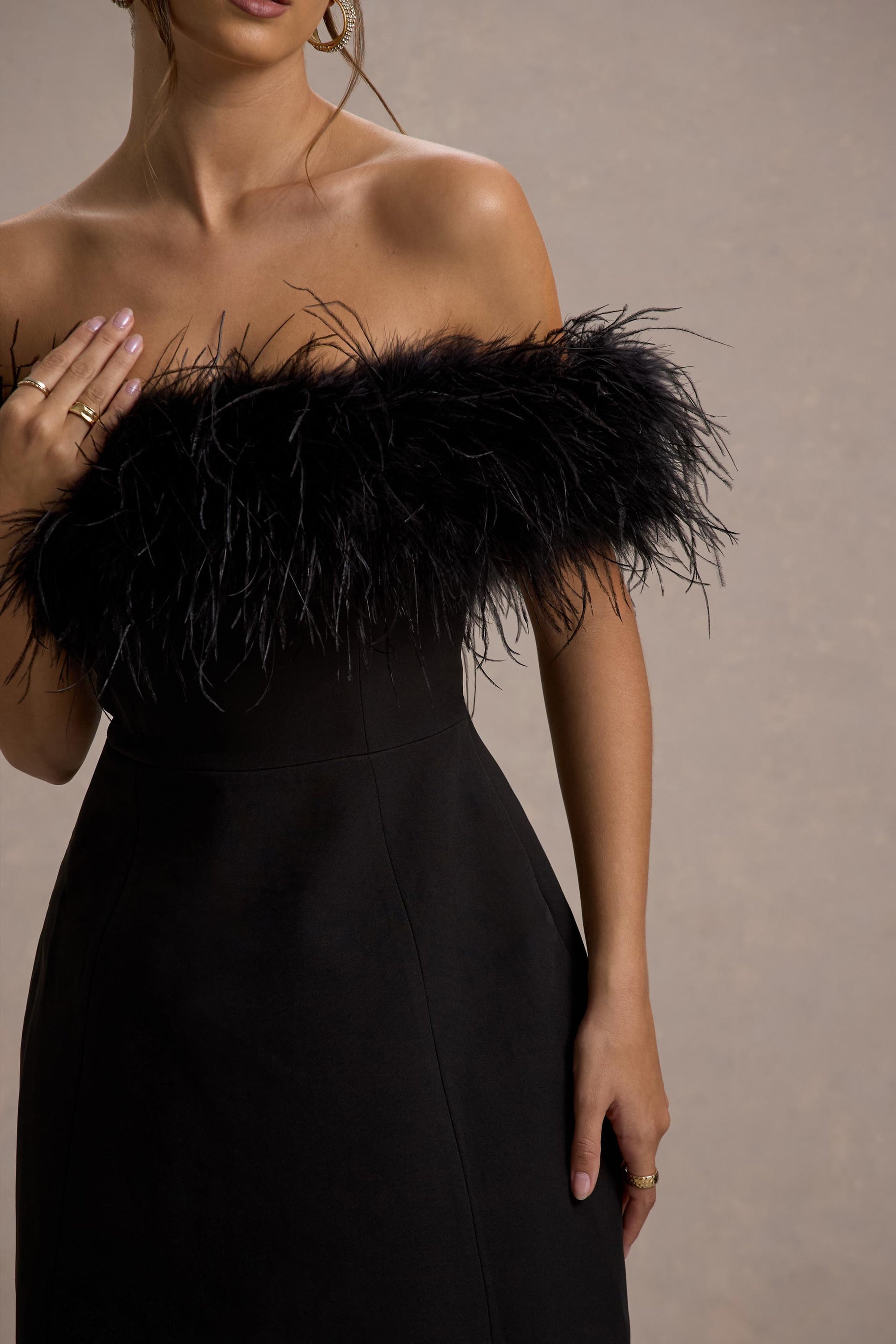 Palace | Black Bardot Mini Dress With Feather Trim – Club L London