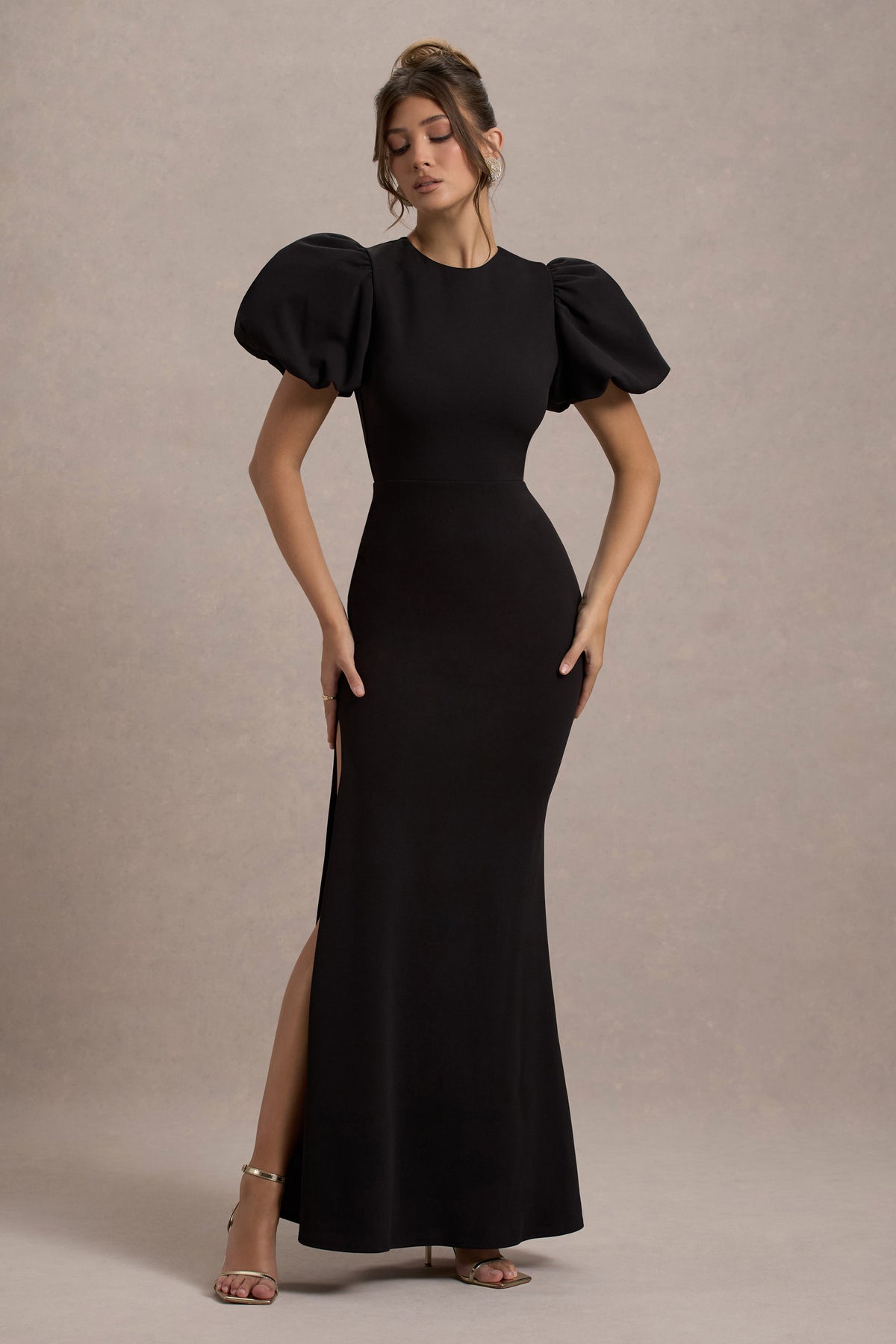 Love Letters Black Puff-Sleeve Maxi Dress Club L London - UK Love Letters Black Puff-Sleeve Maxi Dress Club L London - UK