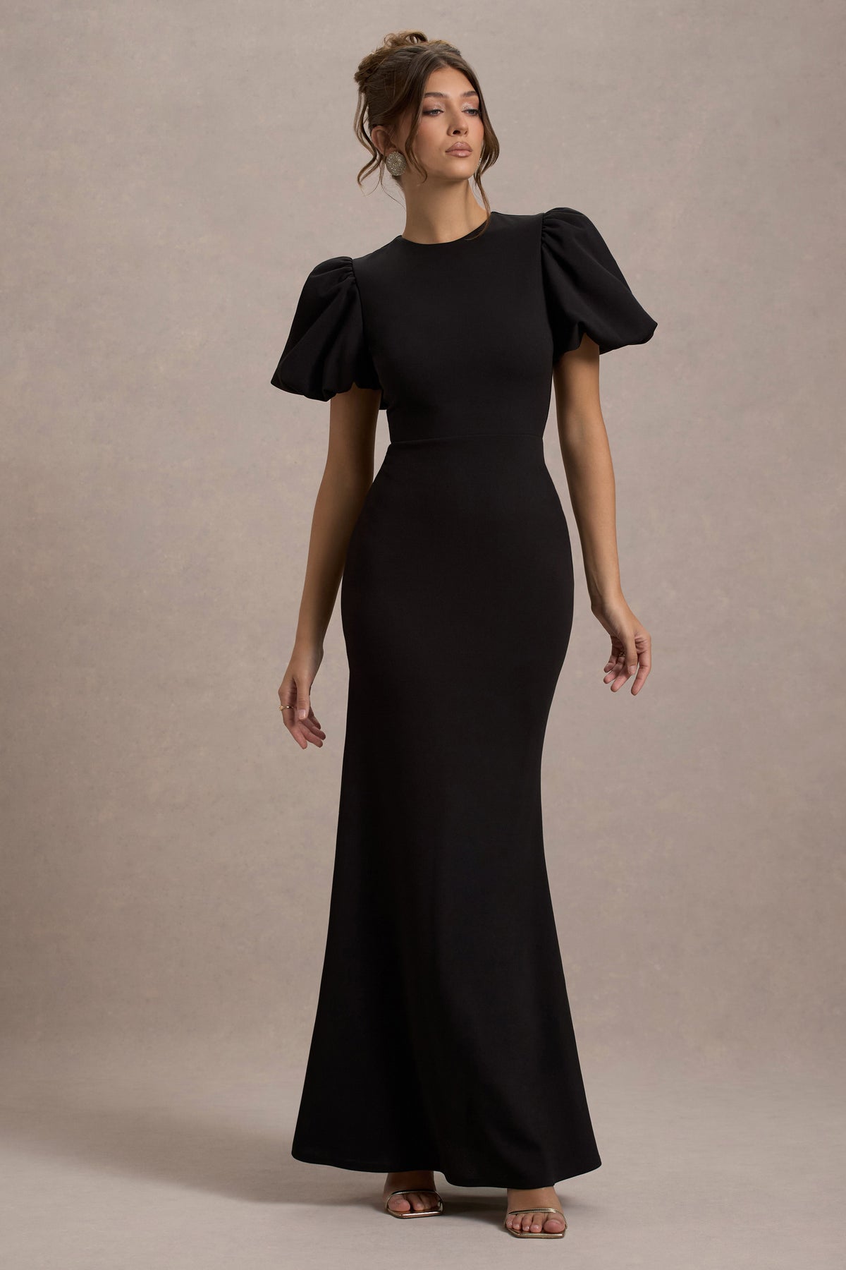 Love Letters Black Puff-Sleeve Maxi Dress Club L London - UK Love Letters Black Puff-Sleeve Maxi Dress Club L London - UK