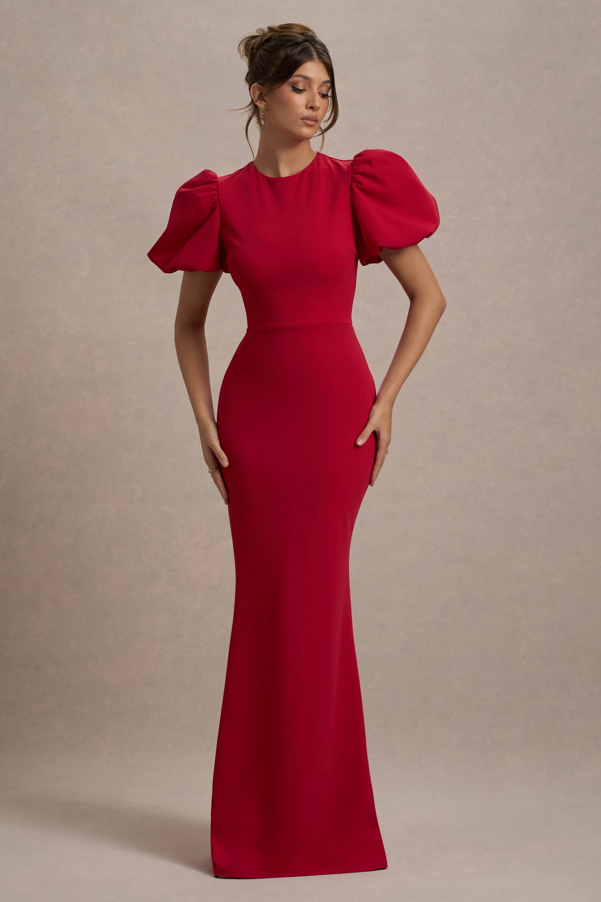 Love Letters Red Puff-Sleeve Maxi Dress Club L London - UK Love Letters Red Puff-Sleeve Maxi Dress Club L London - UK